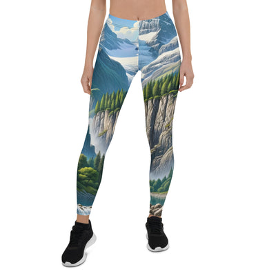 Illustration einer unberührten Alpenkulisse im Hochsommer. Wasserfall und See - Leggings (All-Over Print) berge xxx yyy zzz XL