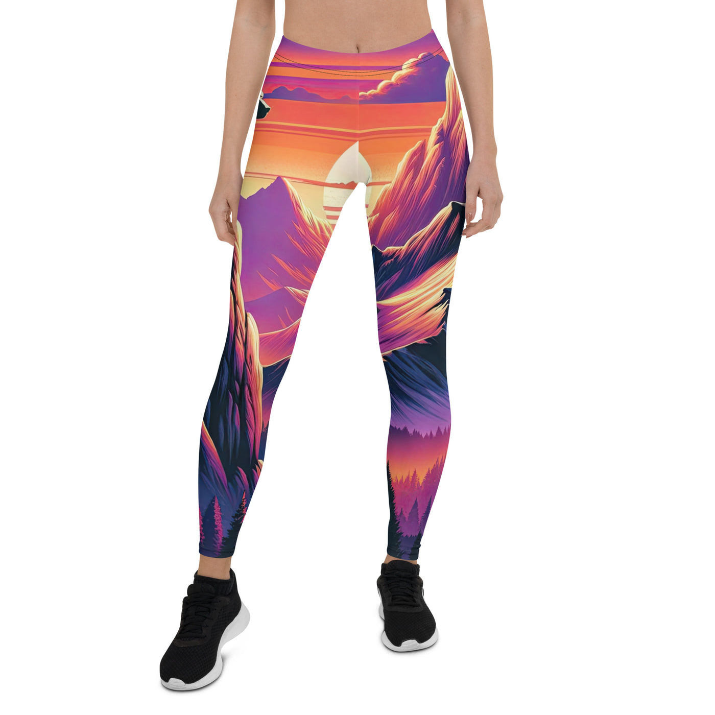 Alpen-Sonnenuntergang mit Bär auf Hügel, warmes Himmelsfarbenspiel - Leggings (All-Over Print) camping xxx yyy zzz XL