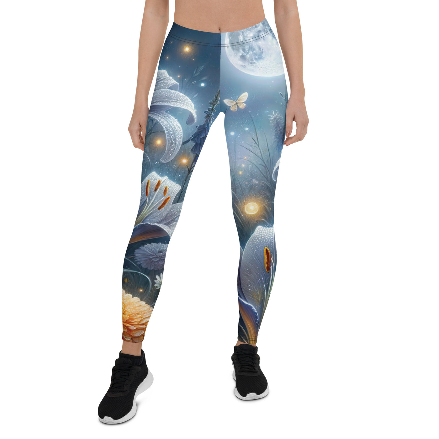 Ätherische Mondnacht auf blühender Wiese, silbriger Blumenglanz - Leggings (All-Over Print) camping xxx yyy zzz XL