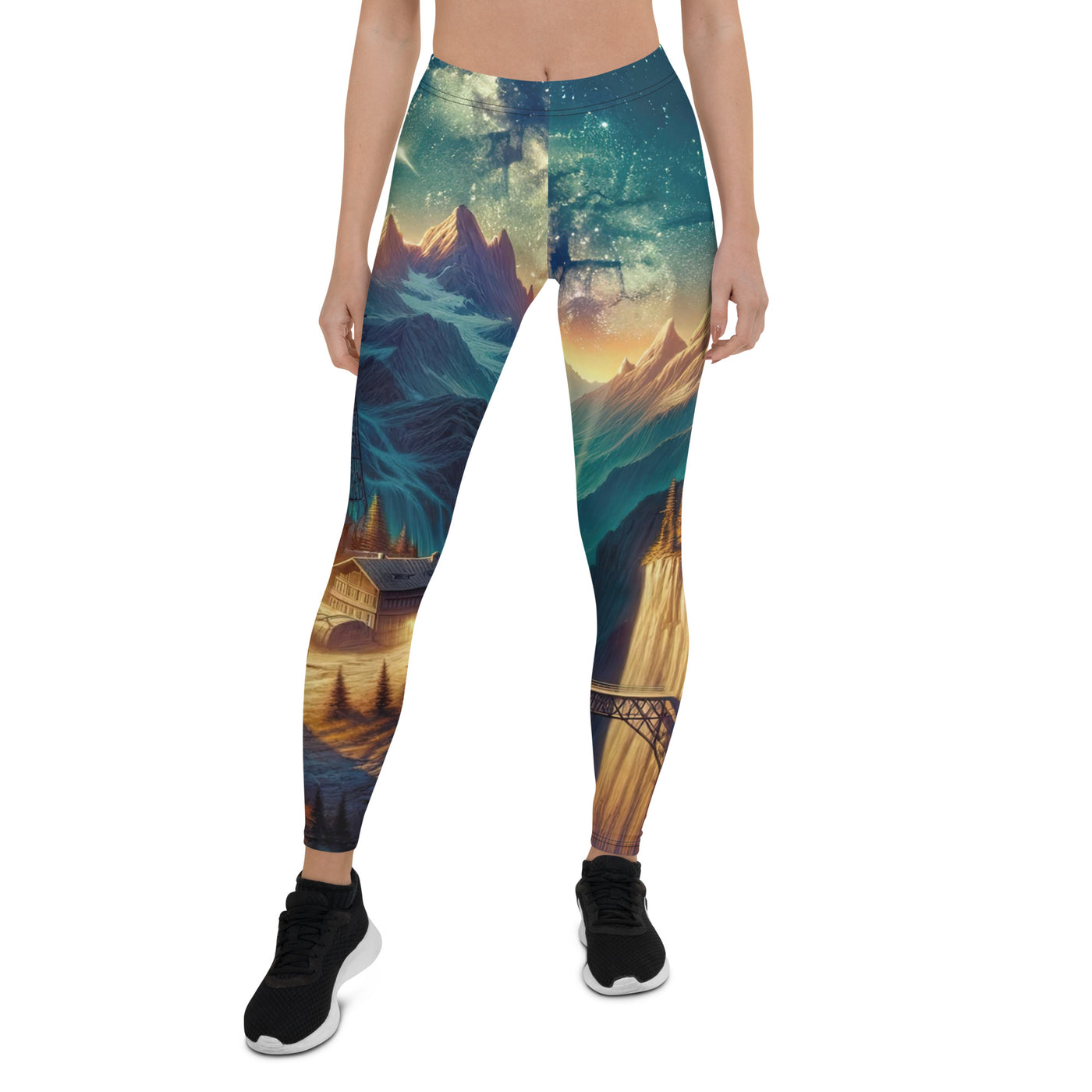 Alpine Wildnis mit Bergdorf unter sternenklarem Nachthimmel - Leggings (All-Over Print) berge xxx yyy zzz XL