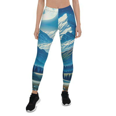 Klare frühlingshafte Alpennacht mit Blumen und Vollmond über Schneegipfeln - Leggings (All-Over Print) berge xxx yyy zzz XL