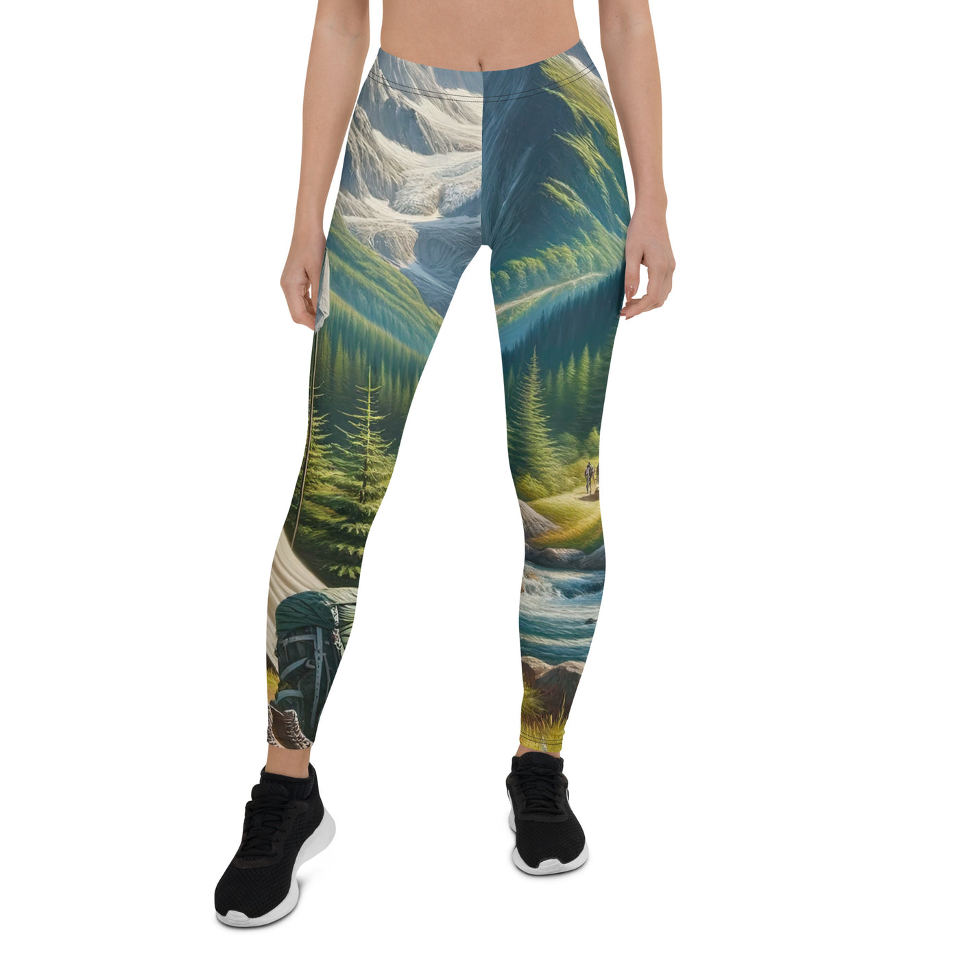 Ölgemälde der Alpensommerlandschaft mit Zelt, Gipfeln, Wäldern und Bächen - Leggings (All-Over Print) camping xxx yyy zzz XL