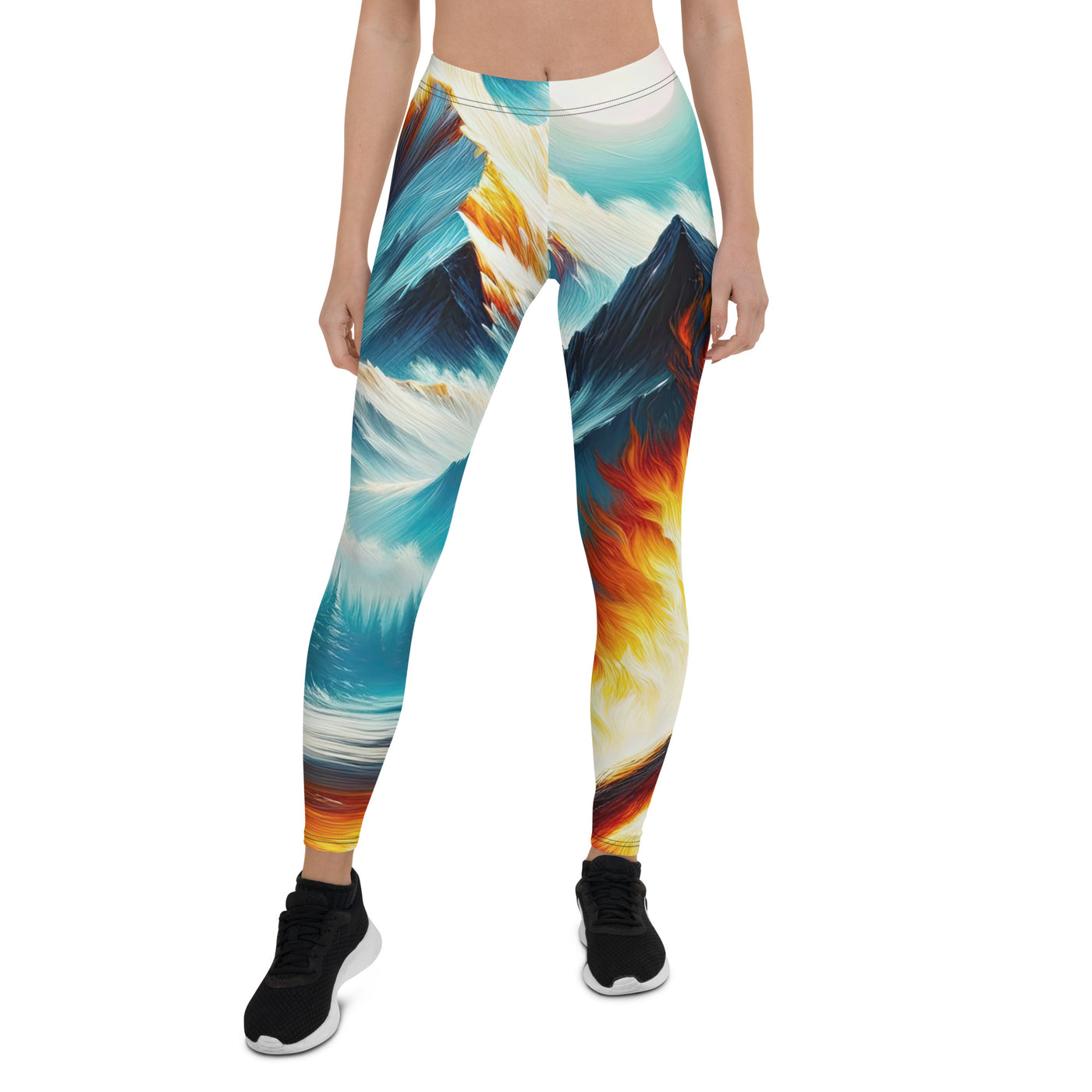 Ölgemälde von Feuer und Eis: Lagerfeuer und Alpen im Kontrast, warme Flammen - Leggings (All-Over Print) camping xxx yyy zzz XL