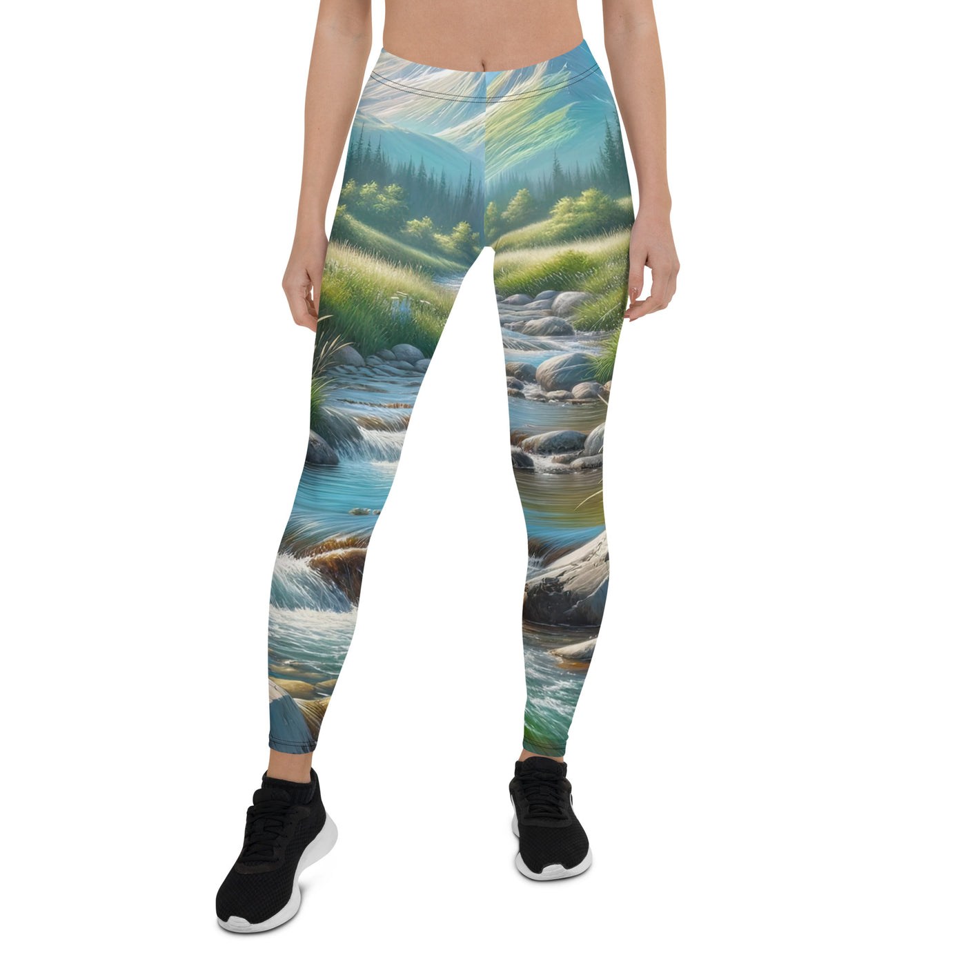 Sanfter Gebirgsbach in Ölgemälde, klares Wasser über glatten Felsen - Leggings (All-Over Print) berge xxx yyy zzz XL