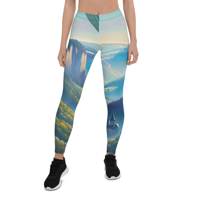 Ölgemälde einer ruhigen Szene in Luxemburg mit Heißluftballon und blauem Himmel - Leggings (All-Over Print) berge xxx yyy zzz XL