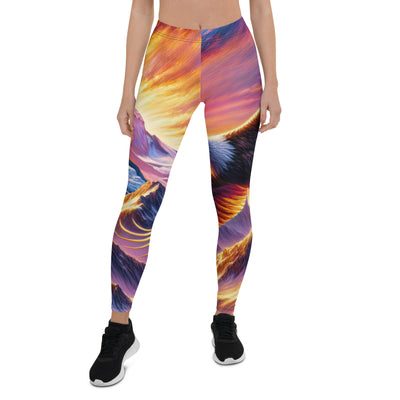 Ölgemälde eines Adlers im Sonnenaufgang der Alpen, gold-rosa beleuchtete Gipfel - Leggings (All-Over Print) berge xxx yyy zzz XL