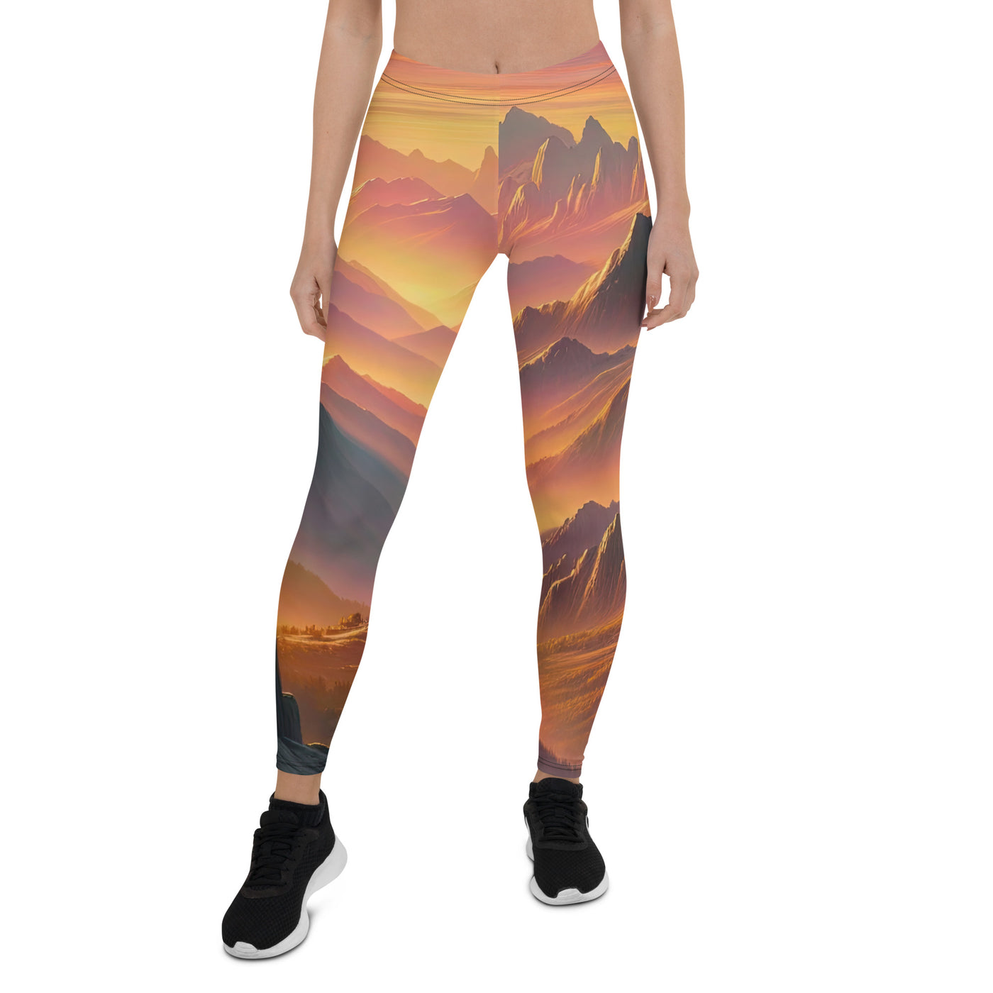 Ölgemälde der Alpen in der goldenen Stunde mit Wanderer, Orange-Rosa Bergpanorama - Leggings (All-Over Print) wandern xxx yyy zzz XL