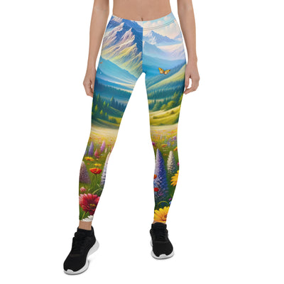 Ölgemälde einer ruhigen Almwiese, Oase mit bunter Wildblumenpracht - Leggings (All-Over Print) camping xxx yyy zzz XL