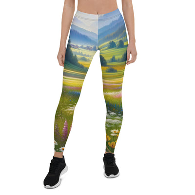 Ölgemälde einer Almwiese, Meer aus Wildblumen in Gelb- und Lilatönen - Leggings (All-Over Print) berge xxx yyy zzz XL