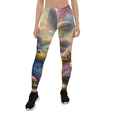 Foto einer Gartenszene im Frühling mit Weg durch blühende Rosen und Veilchen - Leggings (All-Over Print) camping xxx yyy zzz XL