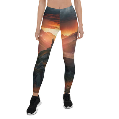 Foto einer Alpenburg bei stürmischem Sonnenuntergang, dramatische Wolken und Sonnenstrahlen - Leggings (All-Over Print) berge xxx yyy zzz XL