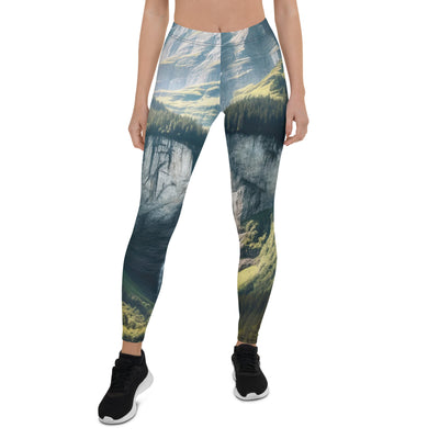 Foto der sommerlichen Alpen mit üppigen Gipfeln und Wasserfall - Leggings (All-Over Print) berge xxx yyy zzz XL