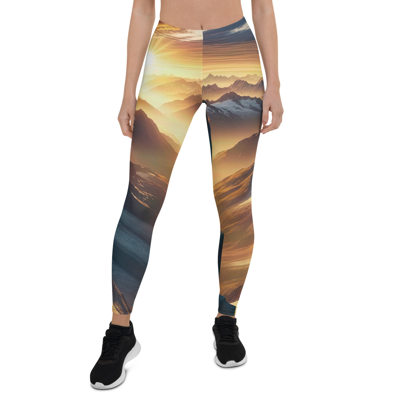 Fotorealistische Darstellung der Alpen bei Sonnenaufgang, Wanderin unter einem gold-purpurnen Himmel - Leggings (All-Over Print) wandern xxx yyy zzz XL