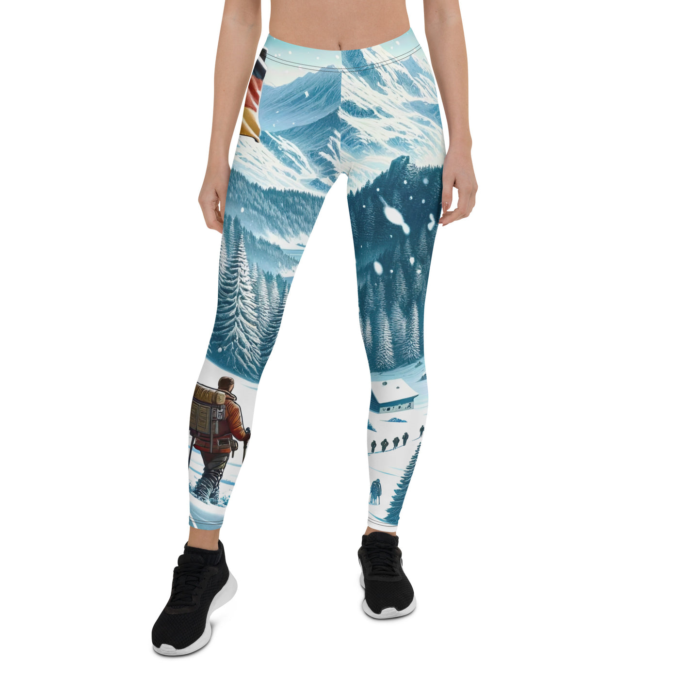 Quadratische Winterillustration der Alpen mit deutscher Flagge und Wanderteam - Leggings (All-Over Print) wandern xxx yyy zzz XL