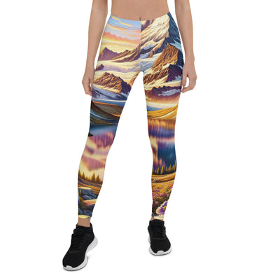 Quadratische Illustration der Alpen mit schneebedeckten Gipfeln und Wildblumen - Leggings (All-Over Print) berge xxx yyy zzz XL