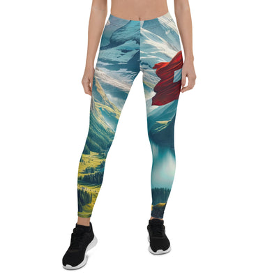 Ultraepische, fotorealistische Darstellung der Schweizer Alpenlandschaft mit Schweizer Flagge - Leggings (All-Over Print) berge xxx yyy zzz XL