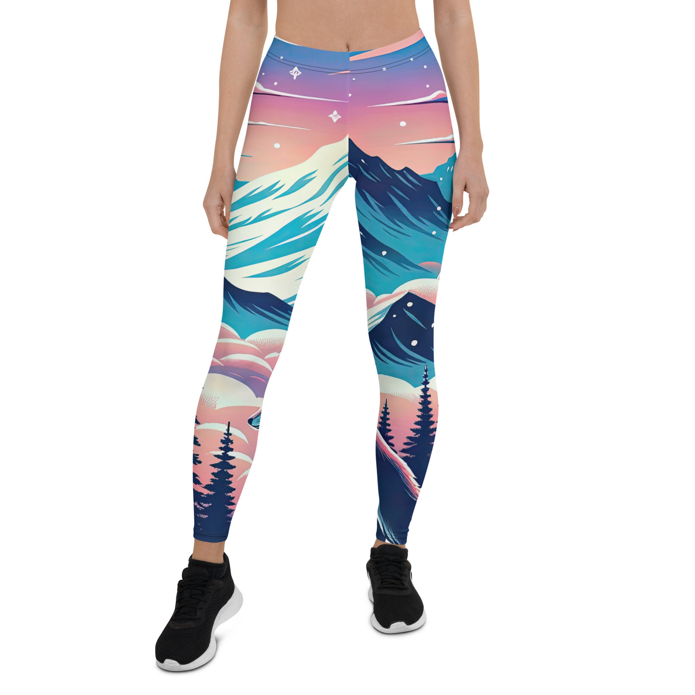 Vektorgrafik eines alpinen Winterwunderlandes mit schneebedeckten Kiefern und einem Fuchs - Leggings (All-Over Print) camping xxx yyy zzz XL