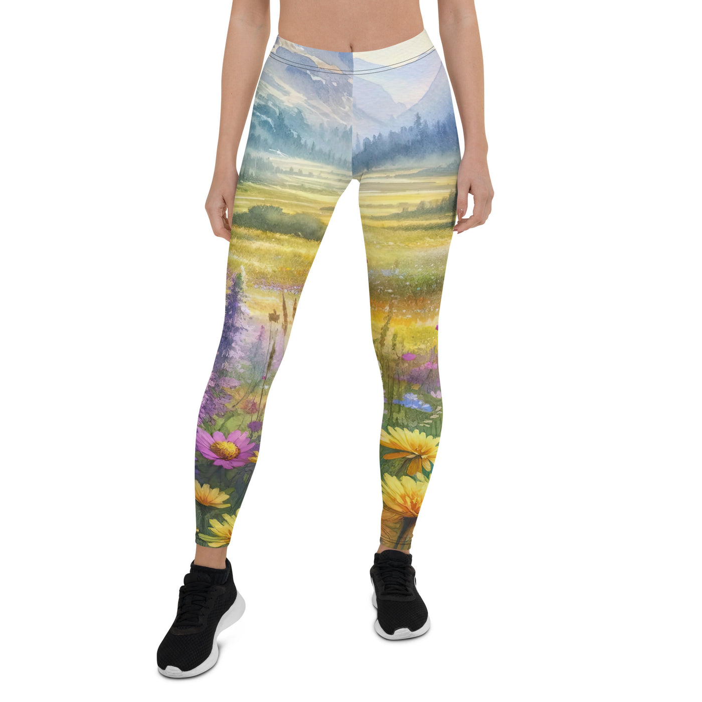 Aquarell einer Almwiese in Ruhe, Wildblumenteppich in Gelb, Lila, Rosa - Leggings (All-Over Print) berge xxx yyy zzz XL