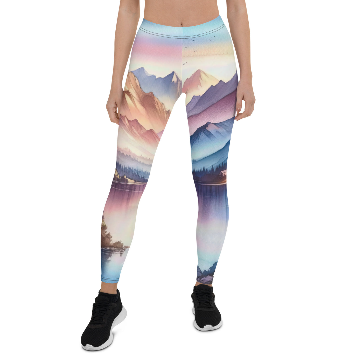 Aquarell einer Dämmerung in den Alpen, Boot auf einem See in Pastell-Licht - Leggings (All-Over Print) berge xxx yyy zzz XL