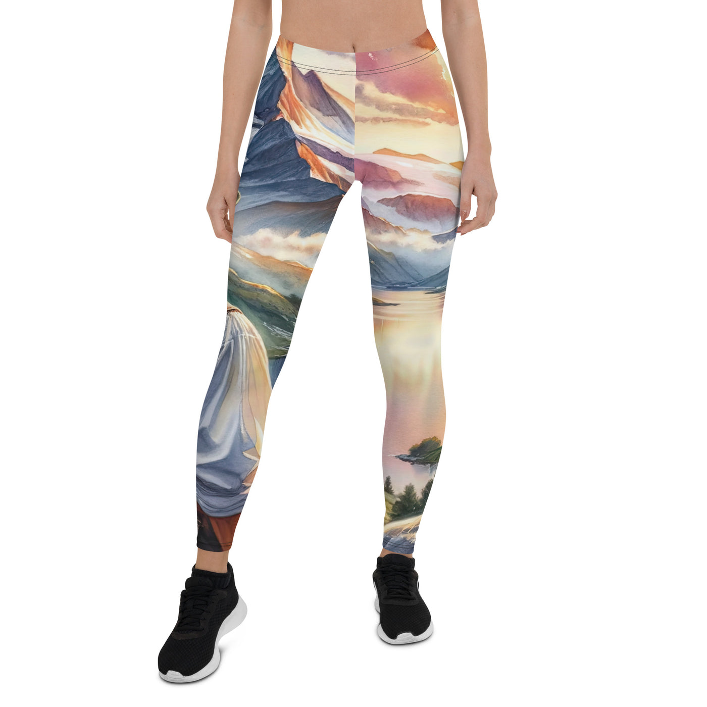 Aquarell einer Berglandschaft in der goldenen Stunde mit österreichischem Wanderer - Leggings (All-Over Print) wandern xxx yyy zzz XL