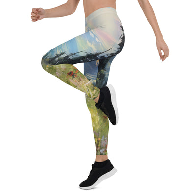 Frau mit langen Kleid im Feld mit Blumen - Berge im Hintergrund - Malerei - Leggings (All-Over Print) berge xxx