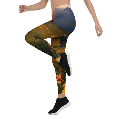 Gebirge, Sonnenblumen und Sonnenaufgang - Leggings (All-Over Print) berge xxx
