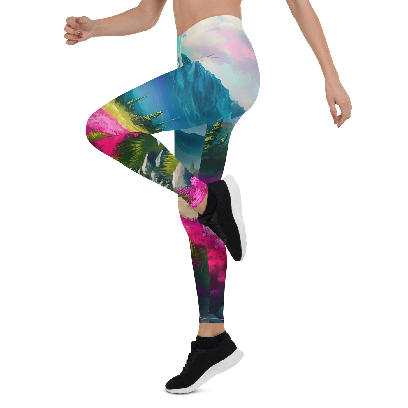 Berg, pinke Blumen und Wanderweg - Landschaftsmalerei - Leggings (All-Over Print) berge xxx