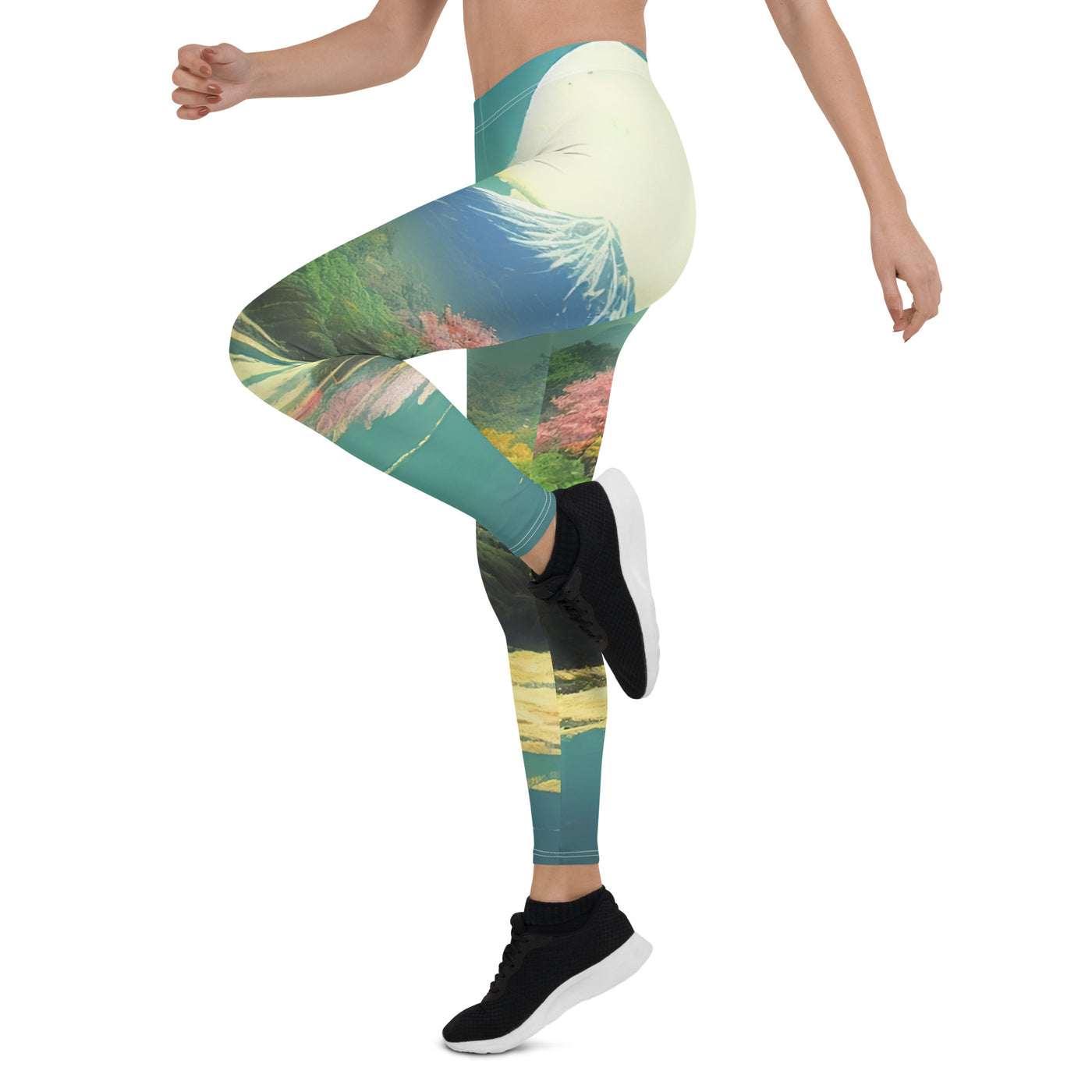 Berg, See und Wald mit pinken Bäumen - Landschaftsmalerei - Leggings (All-Over Print) berge xxx