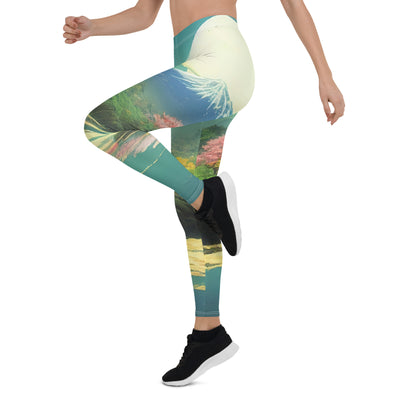 Berg, See und Wald mit pinken Bäumen - Landschaftsmalerei - Leggings (All-Over Print) berge xxx