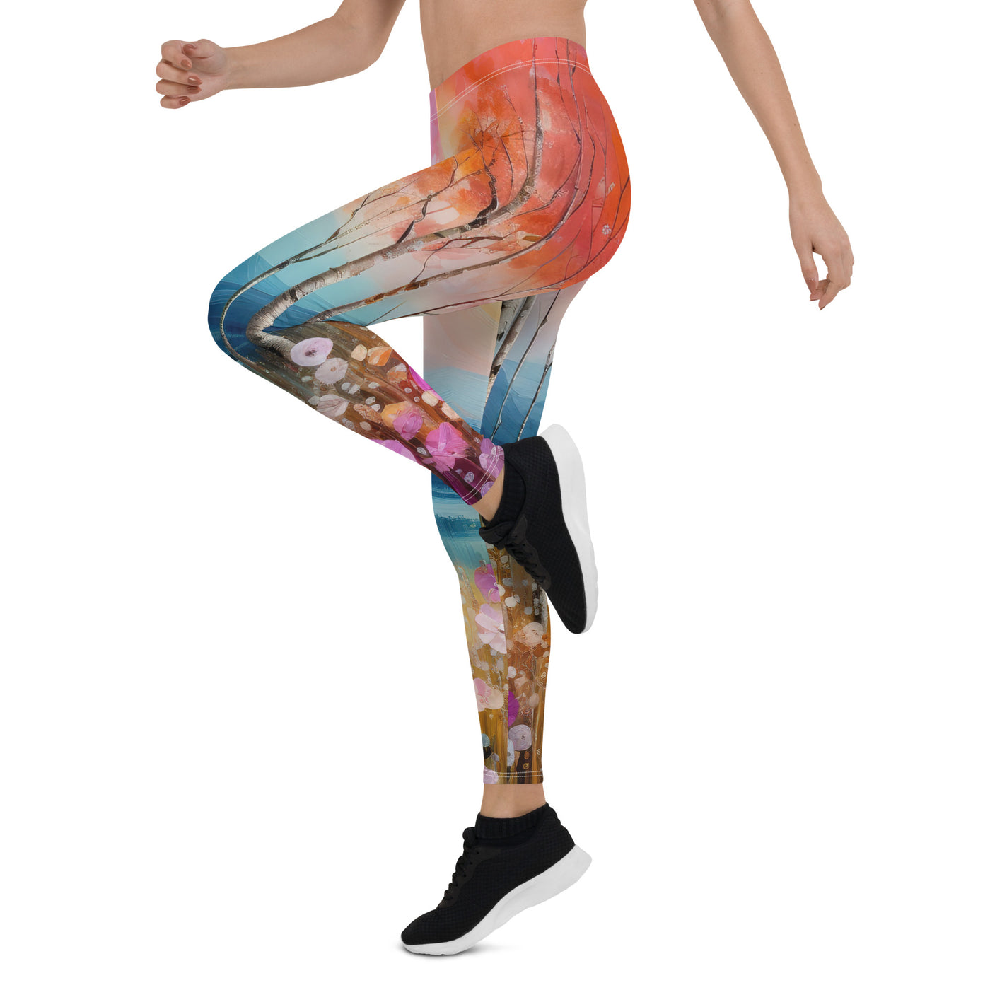 Berge, See, pinke Bäume und Blumen - Malerei - Leggings (All-Over Print) berge xxx