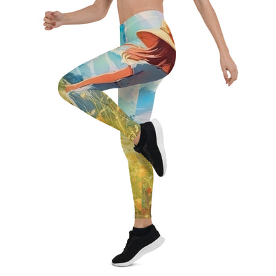 Dame mit Hut im Feld mit Blumen - Landschaftsmalerei - Leggings (All-Over Print) camping xxx