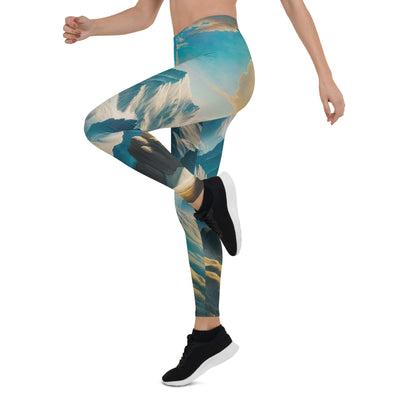 Ein Gemälde von Bergen, das eine epische Atmosphäre ausstrahlt. Kunst der Frührenaissance - Leggings (All-Over Print) berge xxx yyy zzz