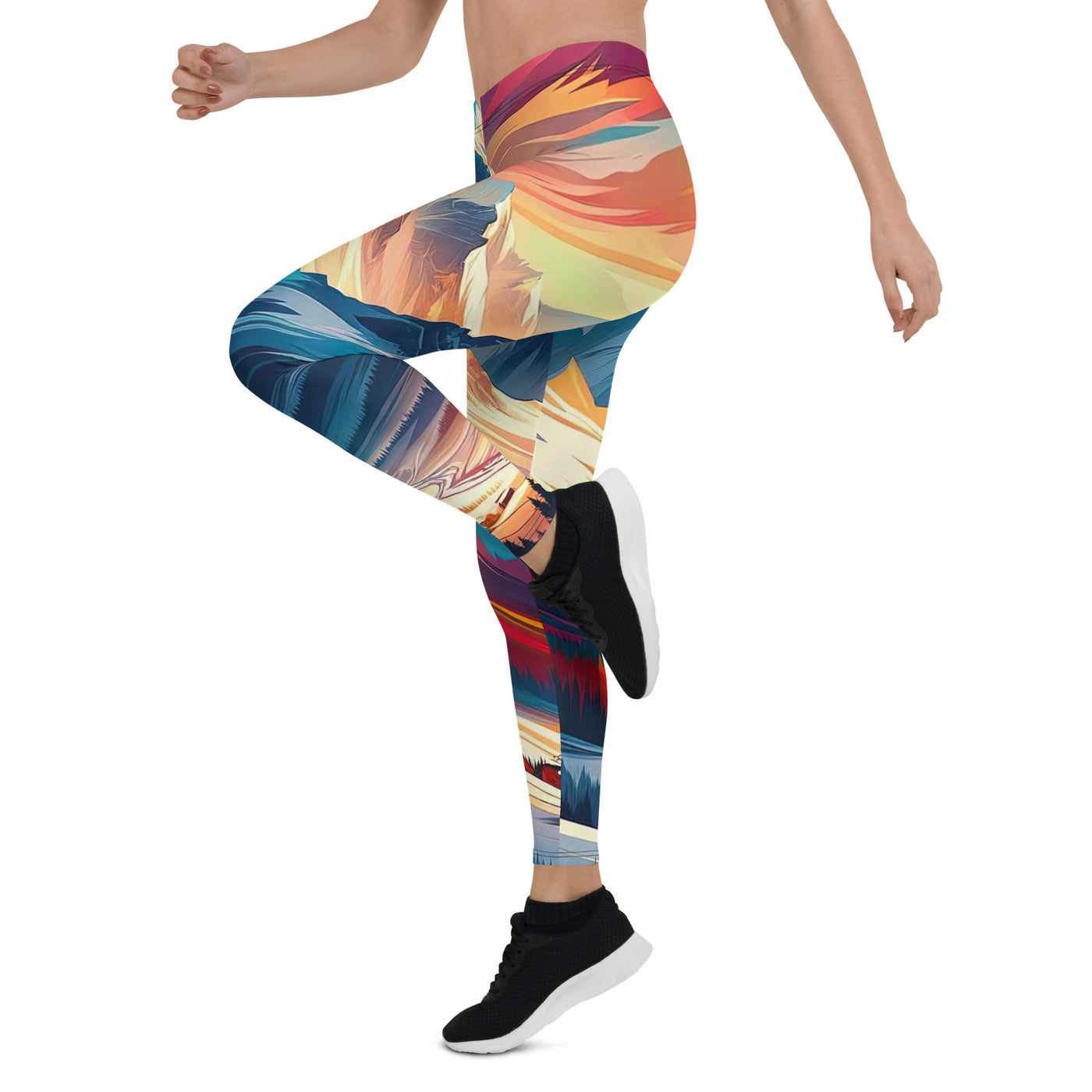 Moderne geometrische Alpen Kunst: Warmer Sonnenuntergangs Schein auf Schneegipfeln - Leggings (All-Over Print) berge xxx yyy zzz