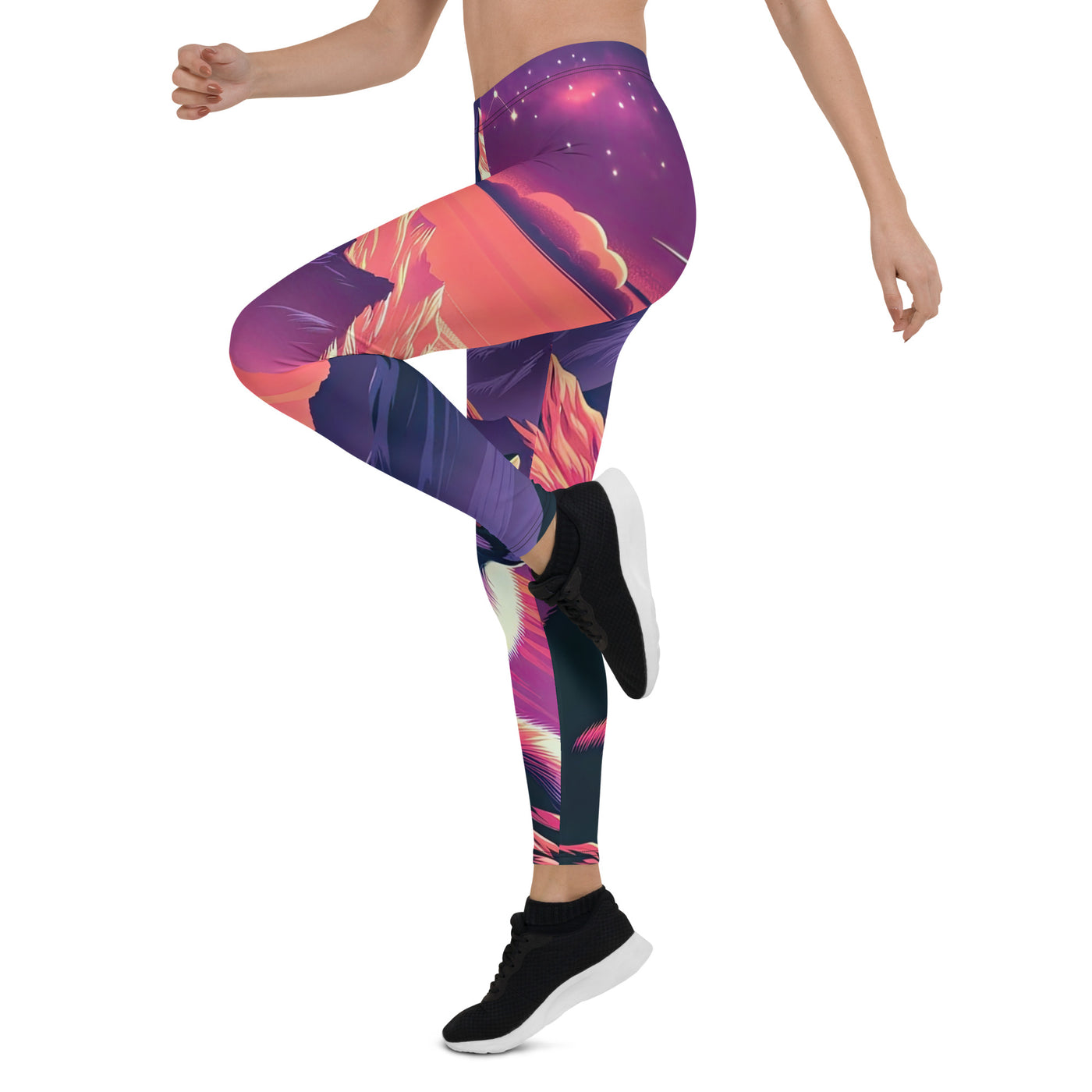 Fuchs im dramatischen Sonnenuntergang: Digitale Bergillustration in Abendfarben - Leggings (All-Over Print) camping xxx yyy zzz