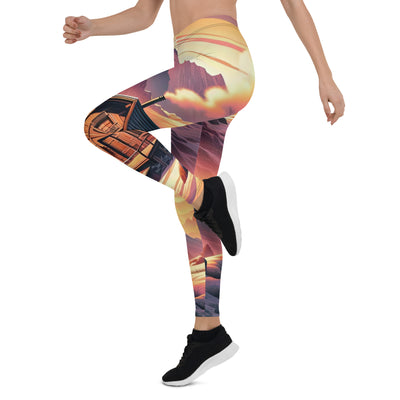 Berghütte im goldenen Sonnenuntergang: Digitale Alpenillustration - Leggings (All-Over Print) berge xxx yyy zzz