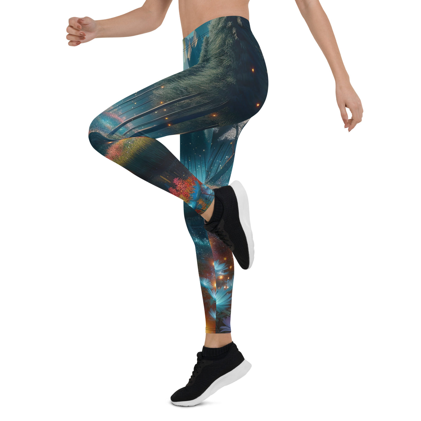 Ätherischer Alpenwald: Digitale Darstellung mit leuchtenden Bäumen und Blumen - Leggings (All-Over Print) camping xxx yyy zzz