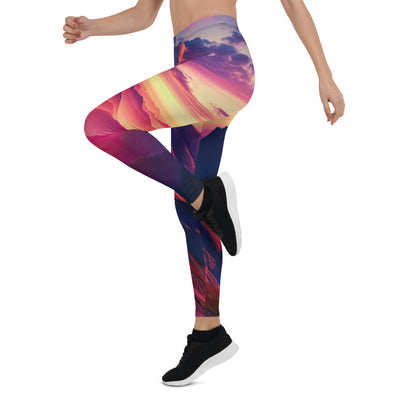 Dramatischer Alpen-Sonnenaufgang, Gipfelkreuz und warme Himmelsfarben - Leggings (All-Over Print) berge xxx yyy zzz