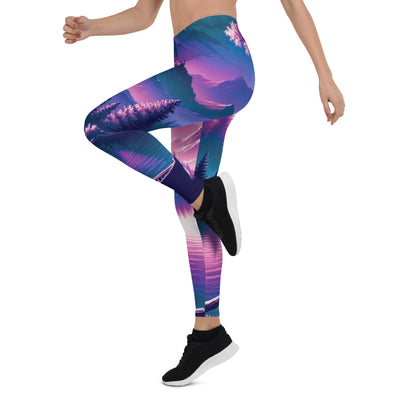 Magische Alpen-Dämmerung, rosa-lila Himmel und Bergsee mit Boot - Leggings (All-Over Print) berge xxx yyy zzz