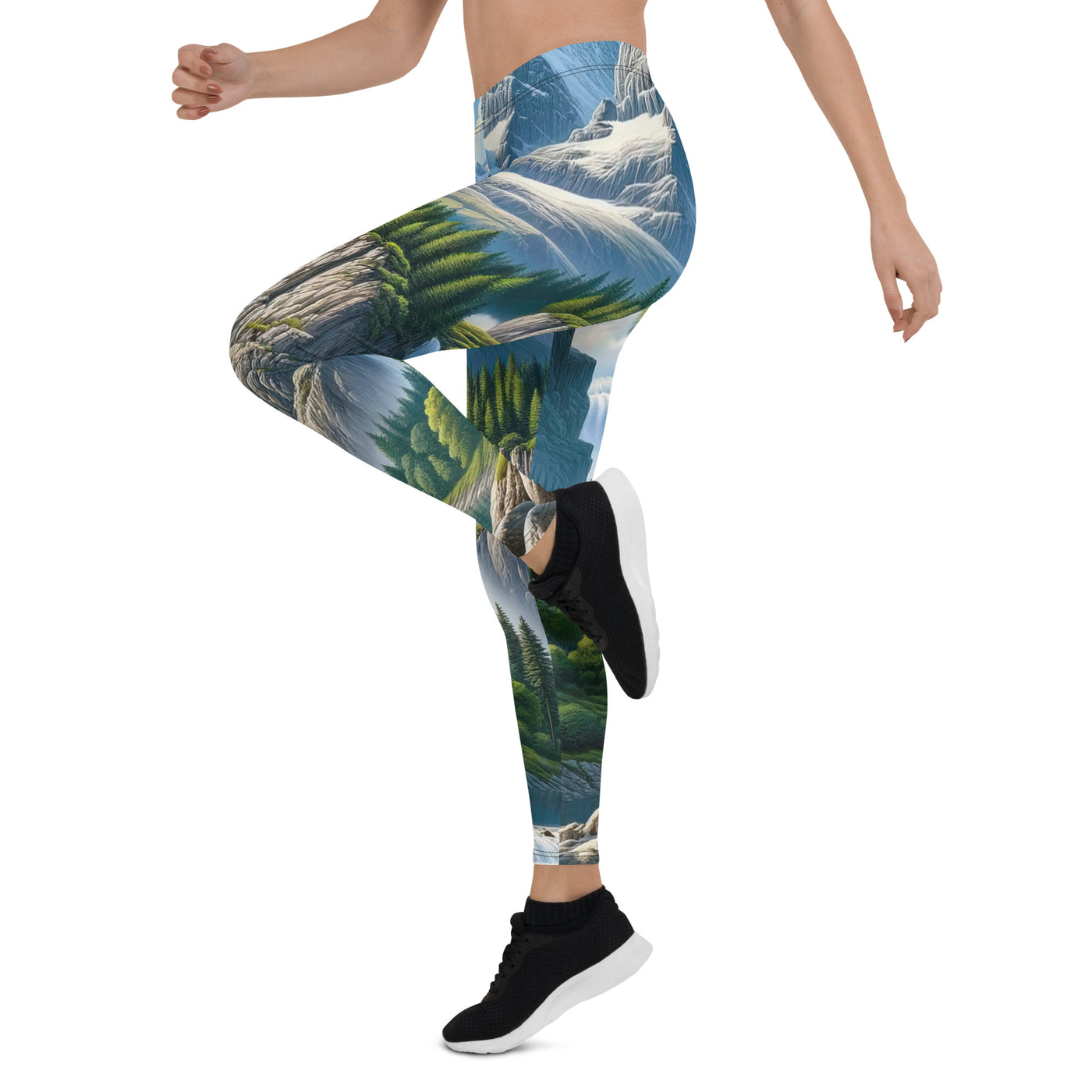 Illustration einer unberührten Alpenkulisse im Hochsommer. Wasserfall und See - Leggings (All-Over Print) berge xxx yyy zzz