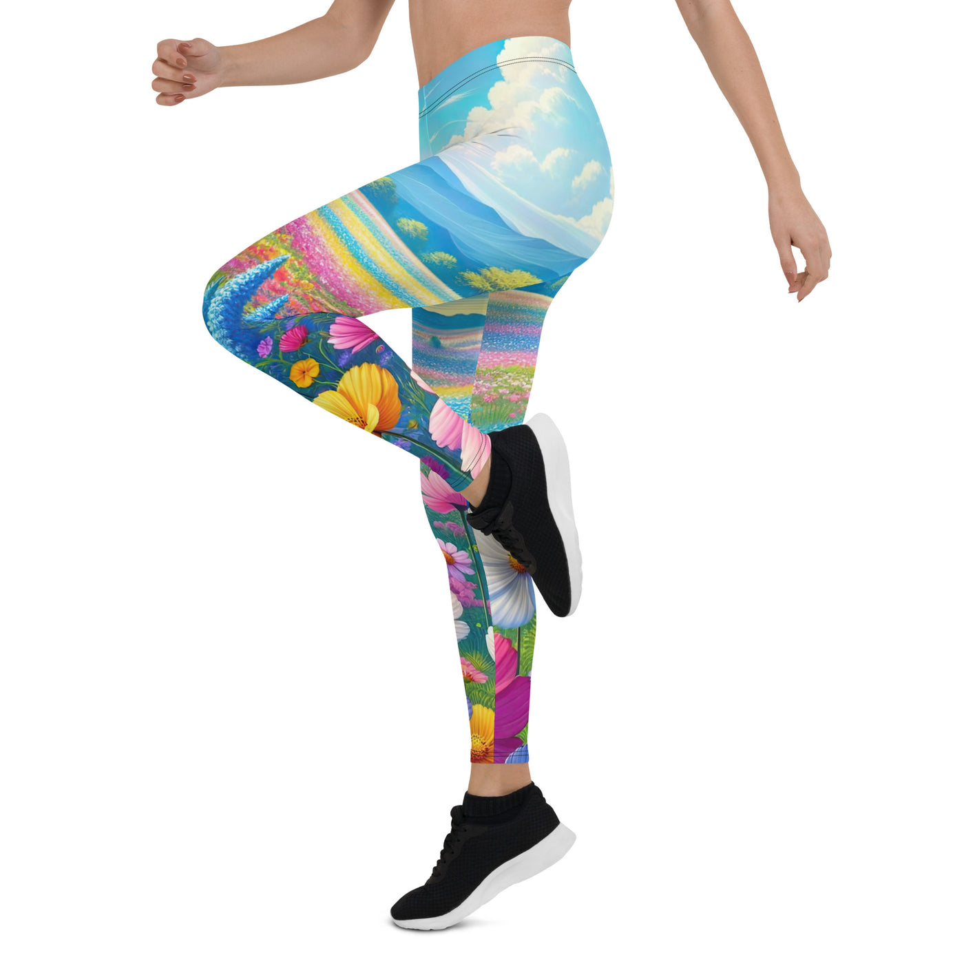 Weitläufiges Blumenfeld unter himmelblauem Himmel, leuchtende Flora - Leggings (All-Over Print) camping xxx yyy zzz