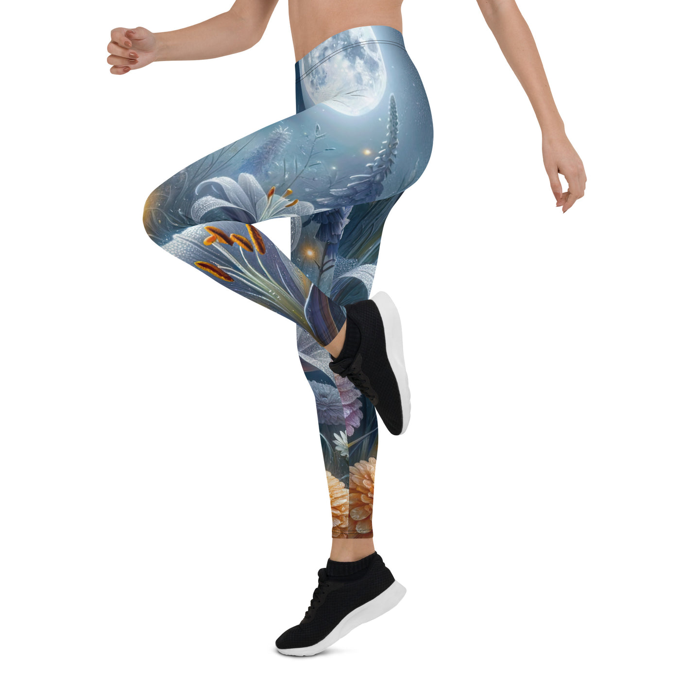 Ätherische Mondnacht auf blühender Wiese, silbriger Blumenglanz - Leggings (All-Over Print) camping xxx yyy zzz