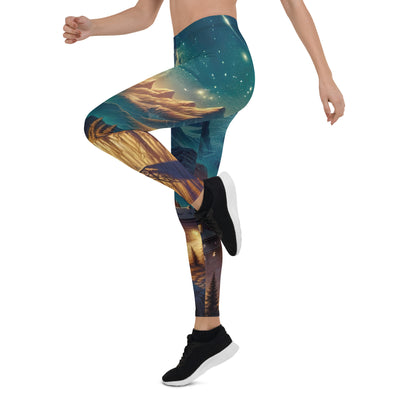 Alpine Wildnis mit Bergdorf unter sternenklarem Nachthimmel - Leggings (All-Over Print) berge xxx yyy zzz