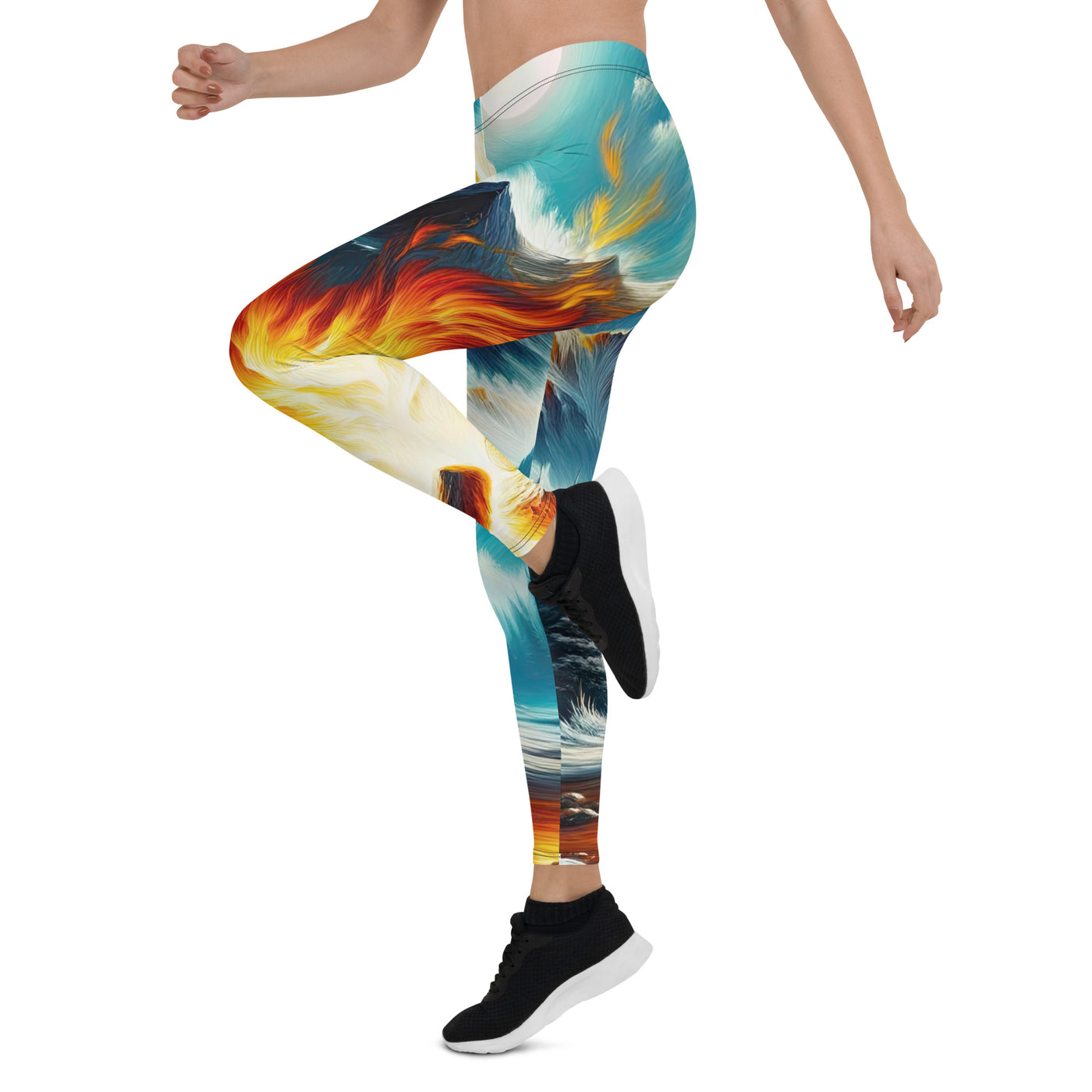 Ölgemälde von Feuer und Eis: Lagerfeuer und Alpen im Kontrast, warme Flammen - Leggings (All-Over Print) camping xxx yyy zzz