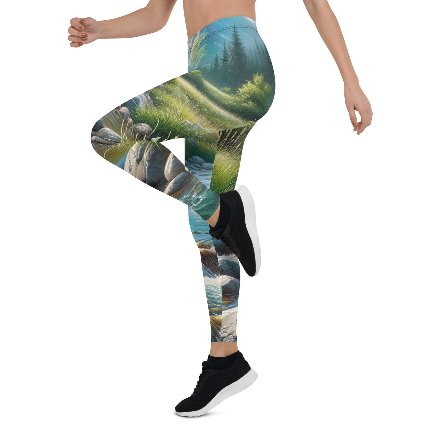 Sanfter Gebirgsbach in Ölgemälde, klares Wasser über glatten Felsen - Leggings (All-Over Print) berge xxx yyy zzz