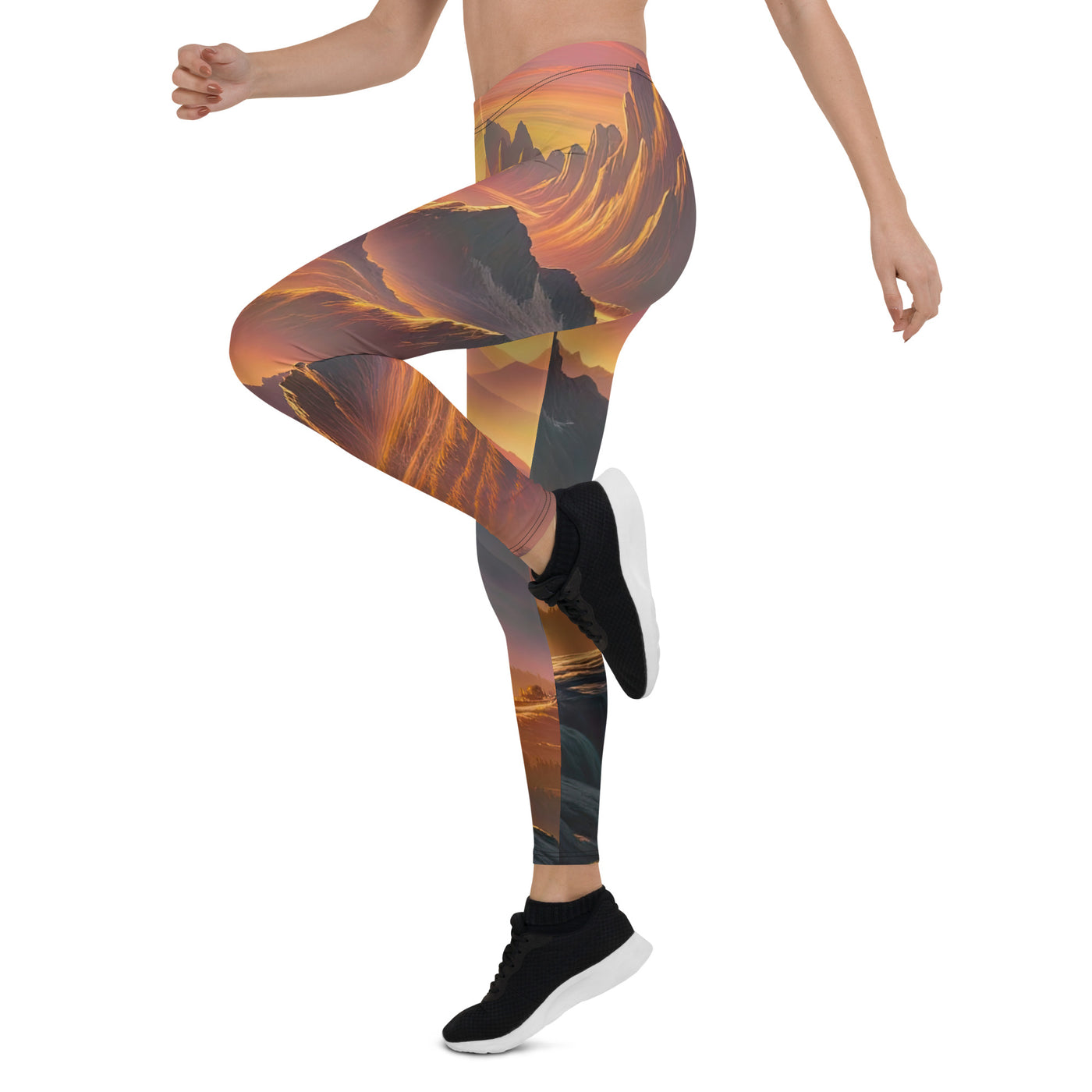 Ölgemälde der Alpen in der goldenen Stunde mit Wanderer, Orange-Rosa Bergpanorama - Leggings (All-Over Print) wandern xxx yyy zzz