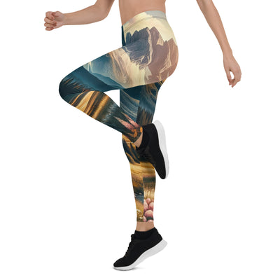 Quadratisches Kunstwerk der Alpen, majestätische Berge unter goldener Sonne - Leggings (All-Over Print) berge xxx yyy zzz