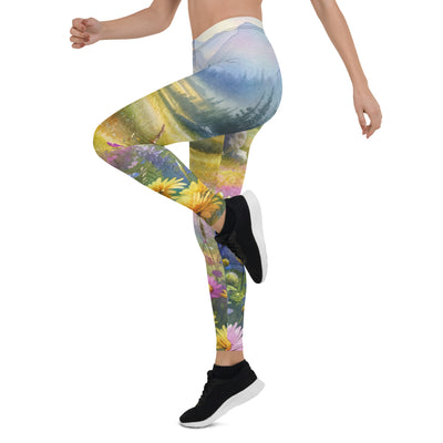 Aquarell einer Almwiese in Ruhe, Wildblumenteppich in Gelb, Lila, Rosa - Leggings (All-Over Print) berge xxx yyy zzz