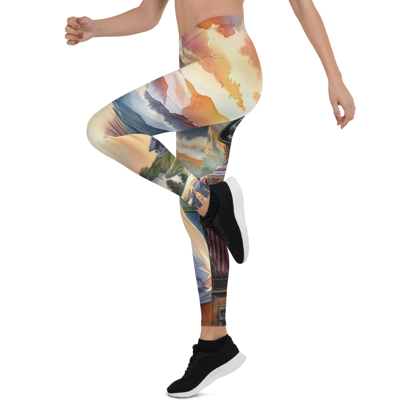 Aquarell einer Berglandschaft in der goldenen Stunde mit österreichischem Wanderer - Leggings (All-Over Print) wandern xxx yyy zzz