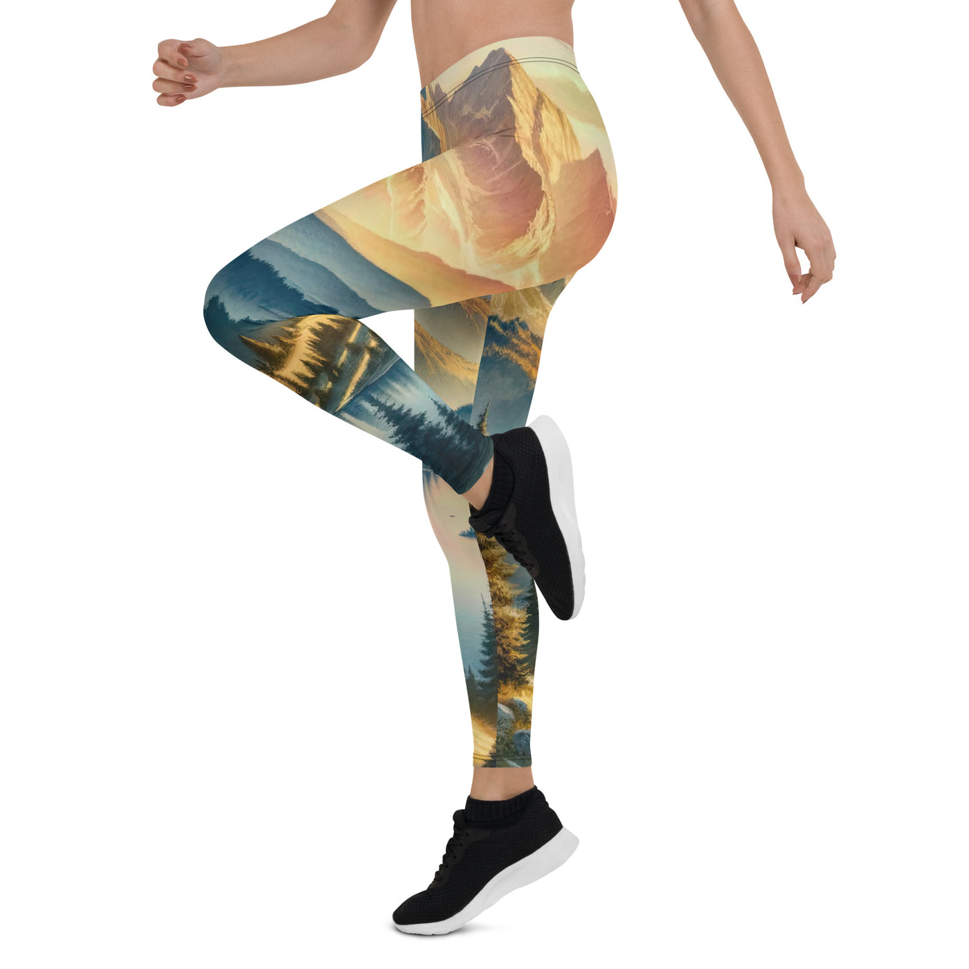 Aquarell der Alpenpracht bei Sonnenuntergang, Berge im goldenen Licht - Leggings (All-Over Print) berge xxx yyy zzz