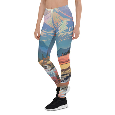 Berge. Fluss und Blumen - Malerei - Leggings (All-Over Print) berge xxx